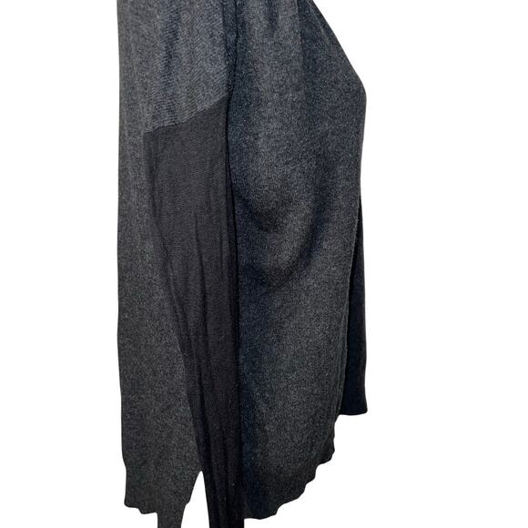 Joan Vass L, Grey Think Black Sleeves Trim V-Neck Front Loose Long Boho Knit Top - Picture 3 of 9